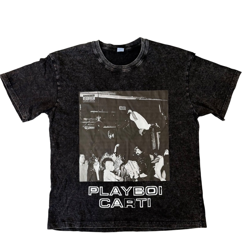Playboi Carti Rapper Die Lit Album Graphic Tee Acid Wash Black Mens  S Shirt